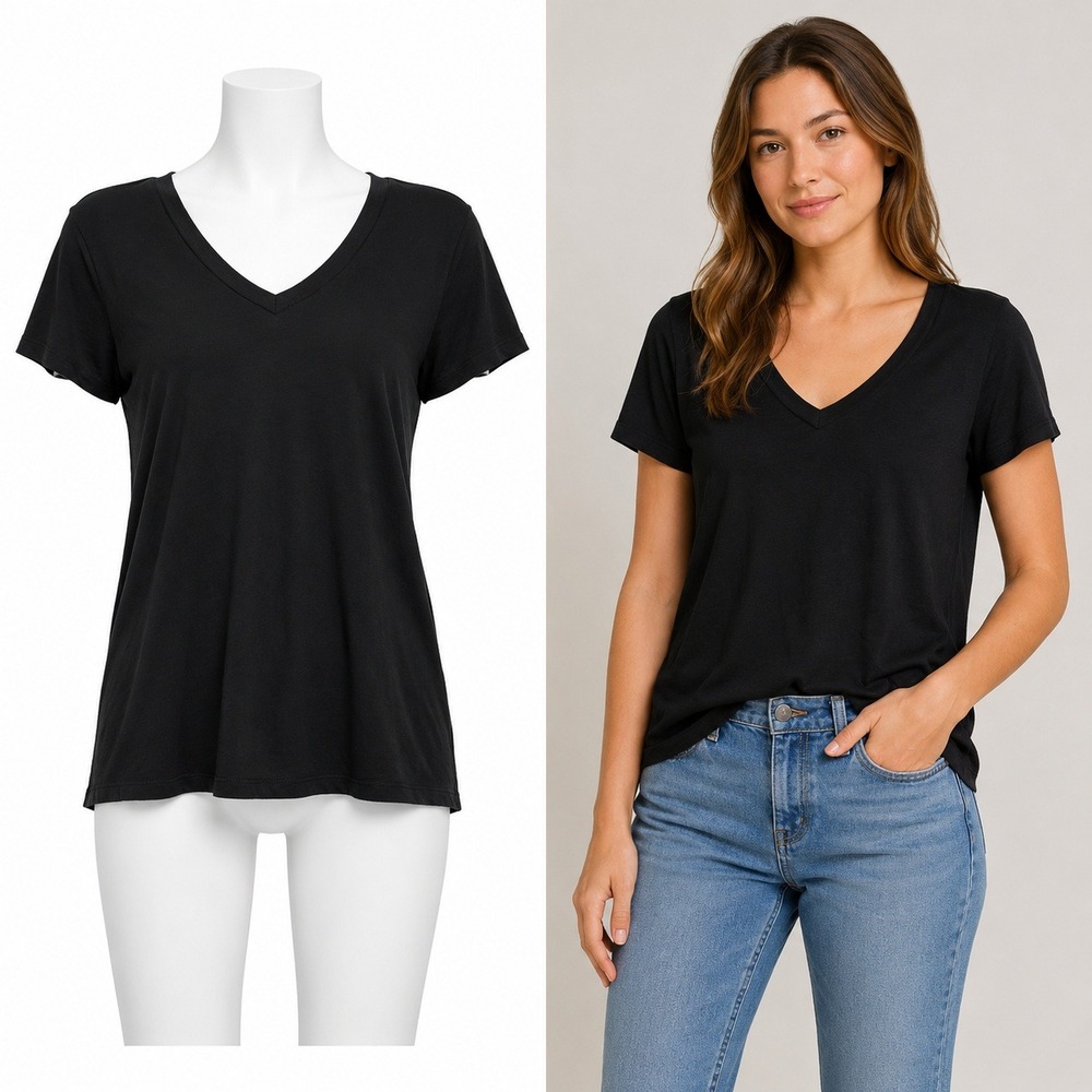 Mott & Bow Marcy Shirt Medium Black V-Neck Short Sleeve Pima Cotton Soft Tee